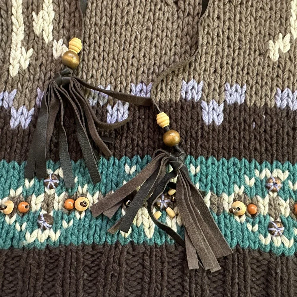 LaROK Woodsman Beaded Lace Up Reindeer Wool Sweater aso Jessica Simpson S - Picture 4 of 16